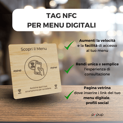 Tag NFC Menu in legno quadrato