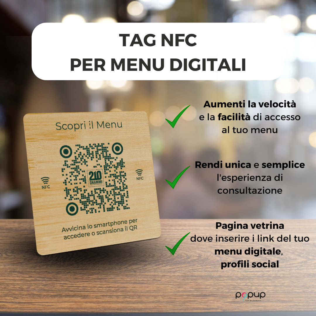 Tag NFC Menu in legno quadrato Personalizzato